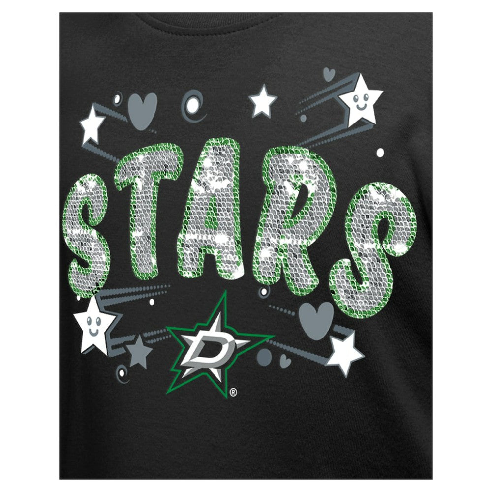Dallas Stars New Era Girl's Youth Flip Sequin T-Shirt - Black - NHL