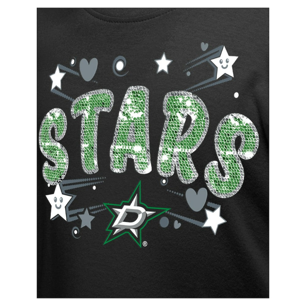 Dallas Stars New Era Girl's Youth Flip Sequin T-Shirt - Black - NHL
