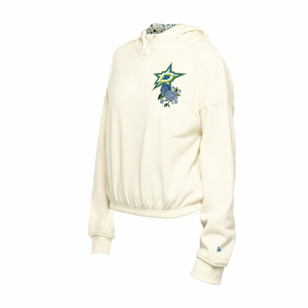 Dallas Stars New Era Women's Glam Game Quarter-Zip Cropped Floral Hoodie Pullover - Cream - NHL