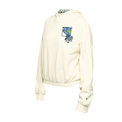 New York Rangers New Era Women's Glam Game Quarter-Zip Cropped Floral Hoodie Pullover - Cream - NHL