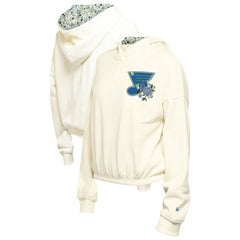 St. Louis Blues New Era Women's Glam Game Quarter-Zip Cropped Floral Hoodie Pullover - Cream - NHL