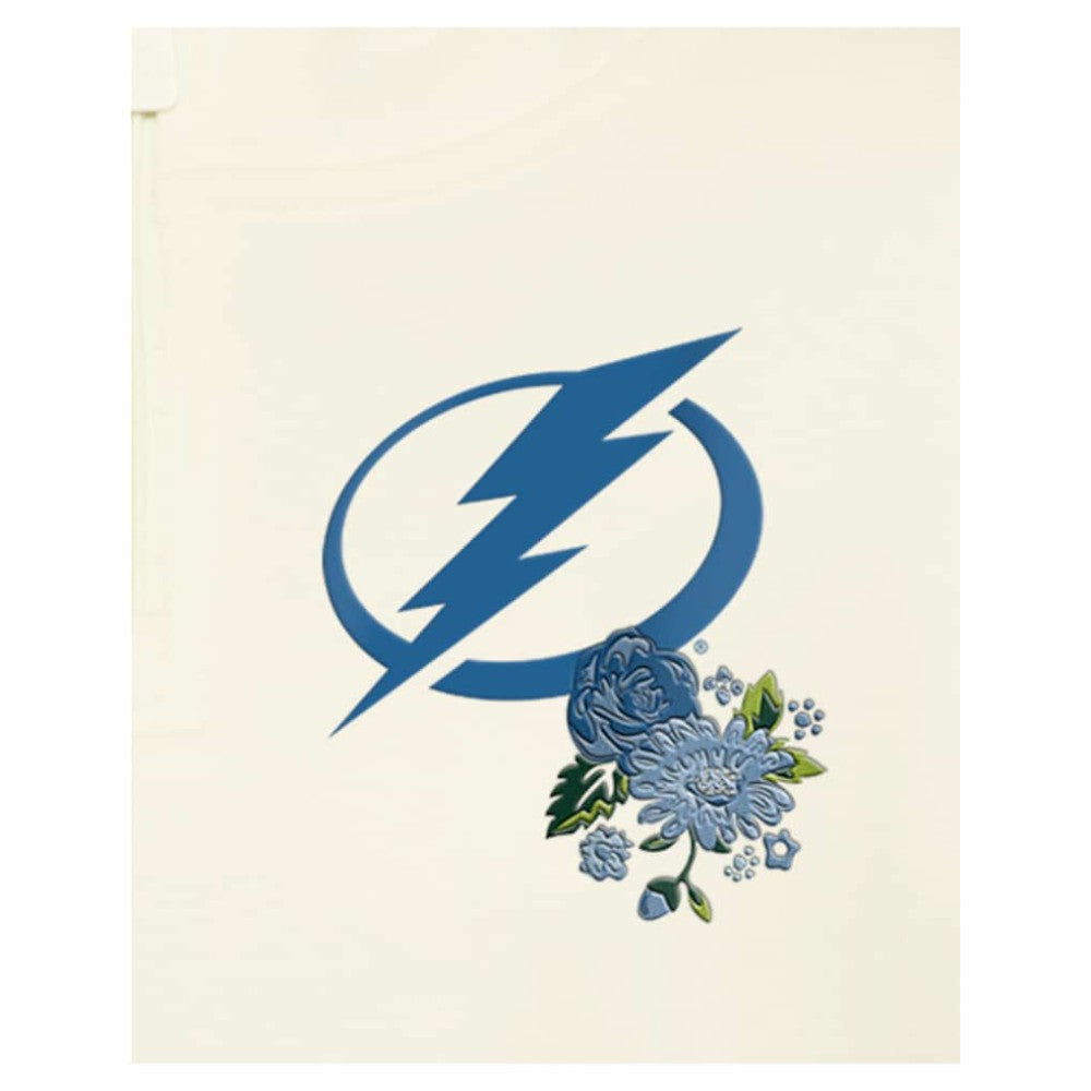 Tampa Bay Lightning New Era Women's Glam Game Quarter-Zip Cropped Floral Hoodie Pullover - Cream - NHL