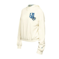 Vegas Golden Knights New Era Women's Glam Game Quarter-Zip Cropped Floral Hoodie Pullover - Cream - NHL
