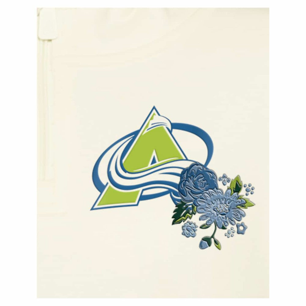 Colorado Avalanche New Era Women's Glam Game Quarter-Zip Cropped Floral Hoodie Pullover - Cream - NHL