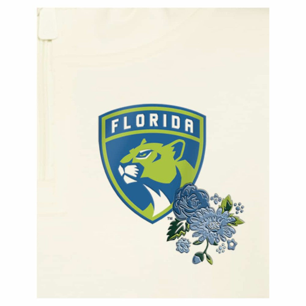 Florida Panthers New Era Women's Glam Game Quarter-Zip Cropped Floral Hoodie Pullover - Cream - NHL