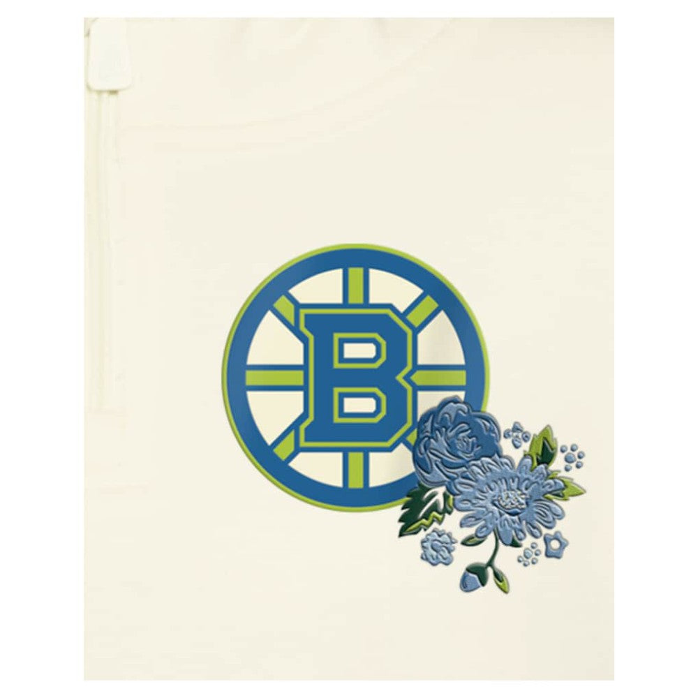 Boston Bruins New Era Women's Glam Game Quarter-Zip Cropped Floral Hoodie Pullover - Cream - NHL