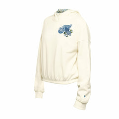 Detroit Red Wings New Era Women's Glam Game Quarter-Zip Cropped Floral Hoodie Pullover - Cream - NHL