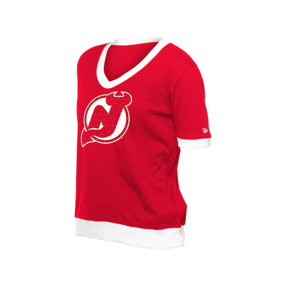 New Jersey Devils New Era Women's Game Day Rhinestuds T-Shirt - Red - NHL