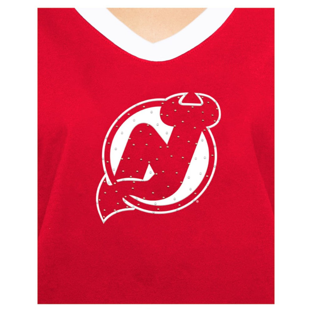 New Jersey Devils New Era Women's Game Day Rhinestuds T-Shirt - Red - NHL