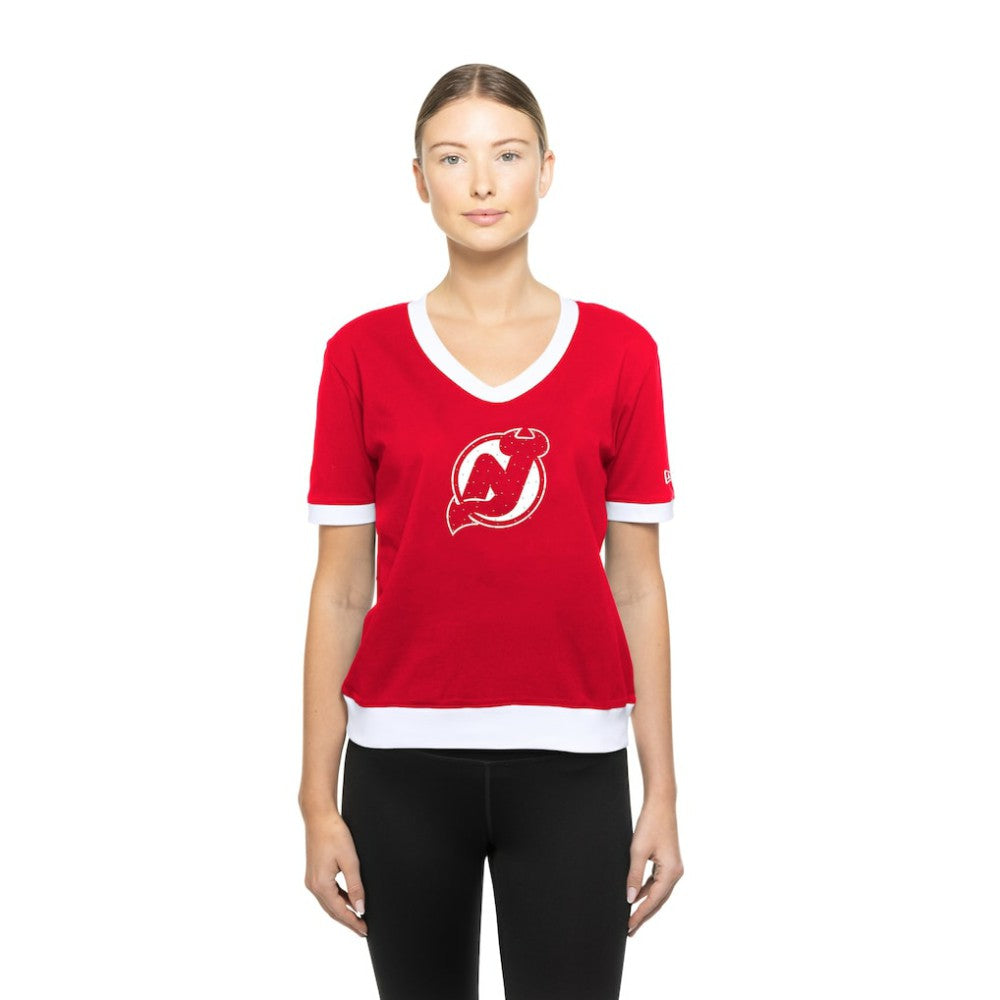 New Jersey Devils New Era Women's Game Day Rhinestuds T-Shirt - Red - NHL