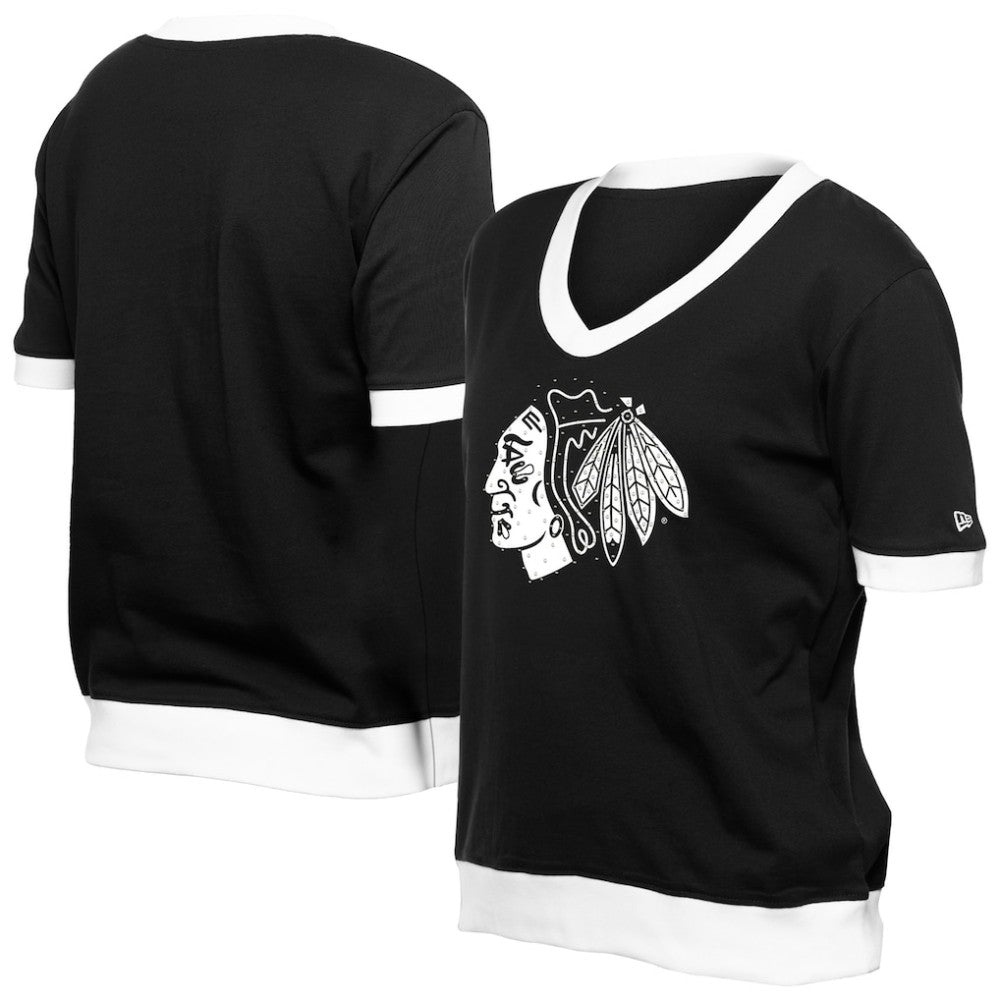 Chicago Blackhawks New Era Women's Game Day Rhinestuds T-Shirt - Black - NHL