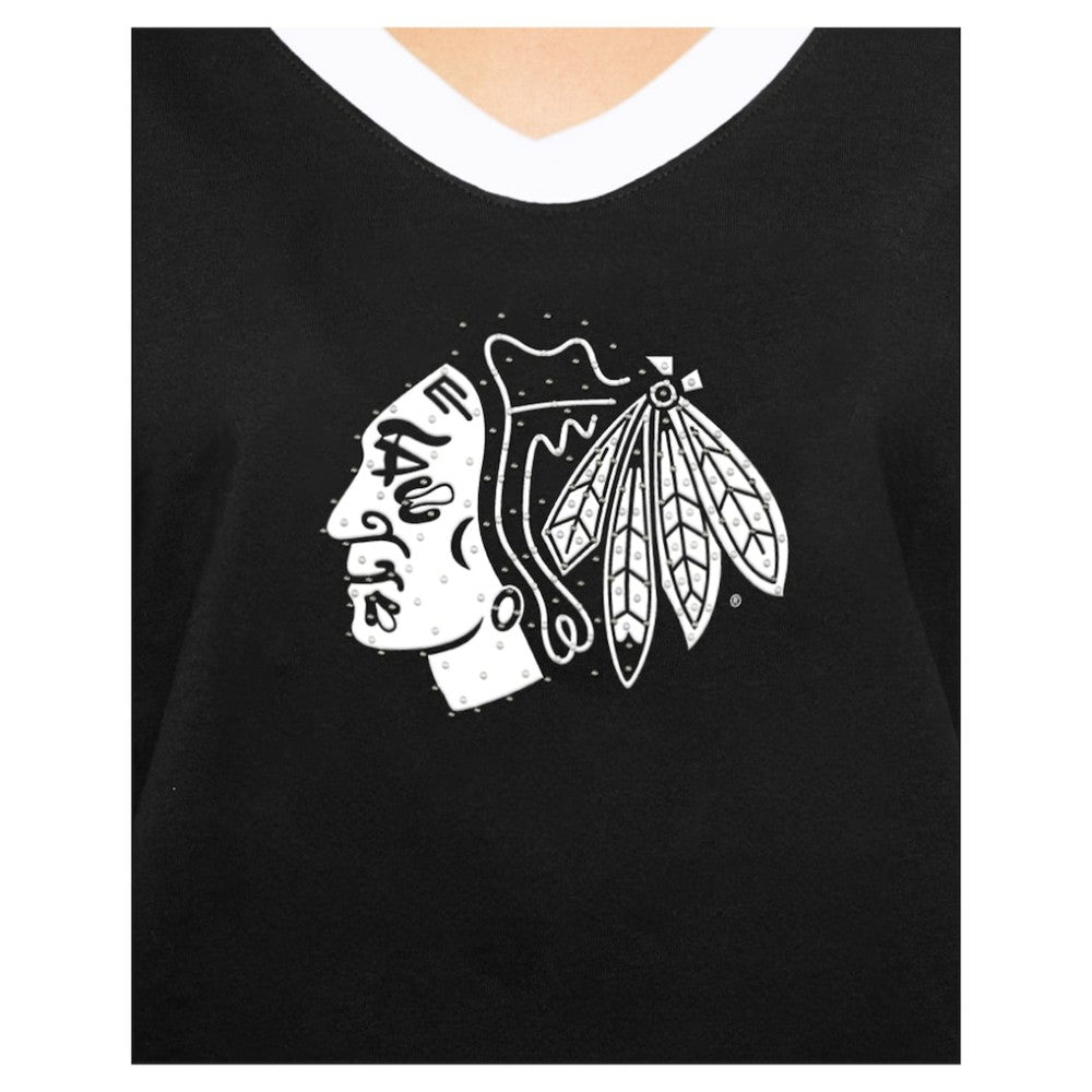 Chicago Blackhawks New Era Women's Game Day Rhinestuds T-Shirt - Black - NHL
