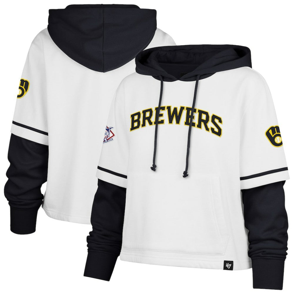 Milwaukee Brewers '47 Women's Trifecta Shortstop Cropped Pullover Hoodie - MLB