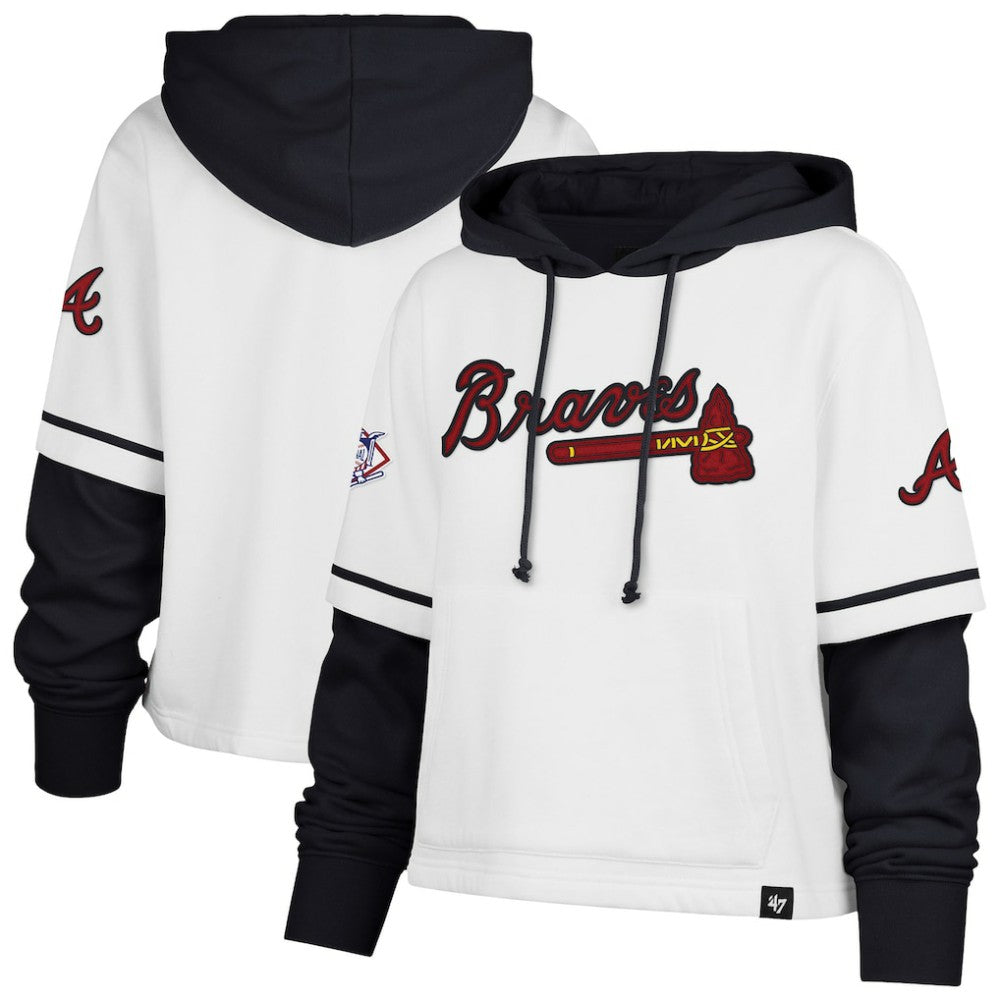 Atlanta Braves '47 Women's Trifecta Shortstop Cropped Pullover Hoodie - MLB