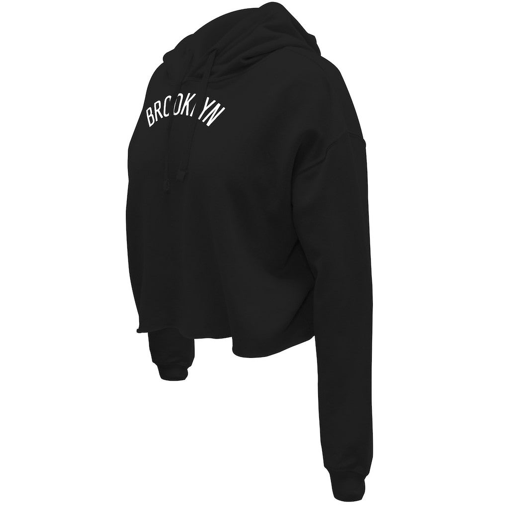 Brooklyn Nets Stadium Essentials Women's Origins Script Cropped Pullover Hoodie Black - NBA
