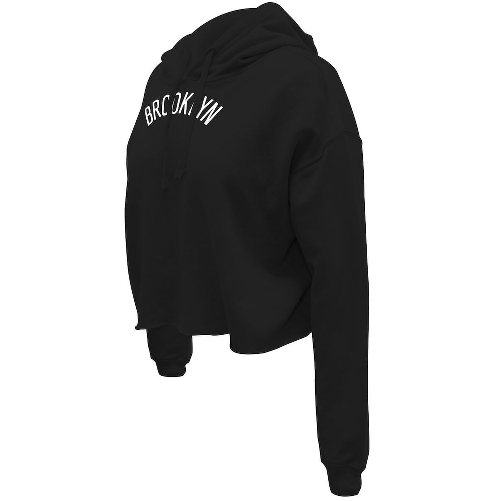 Brooklyn Nets Stadium Essentials Women's Origins Script Cropped Pullover Hoodie Black - NBA