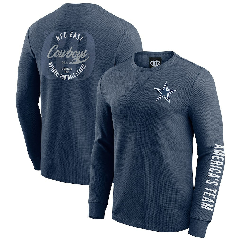 Dallas Cowboys Darius Rucker Collection Washed Waffle-Knit Long Sleeve T-Shirt Navy | Fanatics