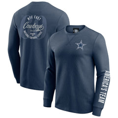Dallas Cowboys Darius Rucker Collection Washed Waffle-Knit Long Sleeve T-Shirt Navy | Fanatics