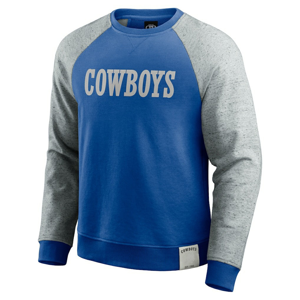 Dallas Cowboys Darius Rucker Collection Throwback Color Block Raglan Pullover Sweatshirt Blue/Gray | Fanatics