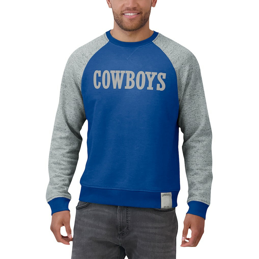 Dallas Cowboys Darius Rucker Collection Throwback Color Block Raglan Pullover Sweatshirt Blue/Gray | Fanatics