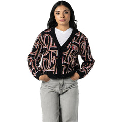 San Francisco 49ers The Wild Collective Women's Cropped Full-Button Cardigan Sweater Black | NFL