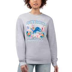 Detroit Lions G-III 4Her by Carl Banks Women's Flower Logo Graphic Fleece Pullover Sweatshirt Heather Gray | NFL
