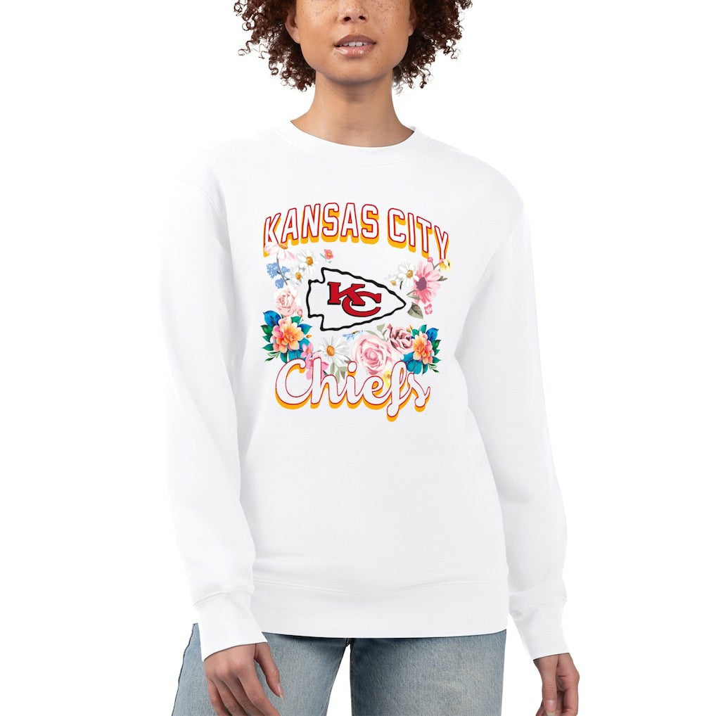 Kansas City Chiefs G-III 4Her by Carl Banks Women's Flower Logo Graphic Fleece Pullover Sweatshirt White | NFL