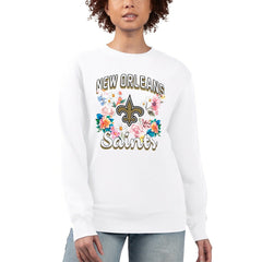 New Orleans Saints G-III 4Her by Carl Banks Women's Flower Logo Graphic Fleece Pullover Sweatshirt White | NFL