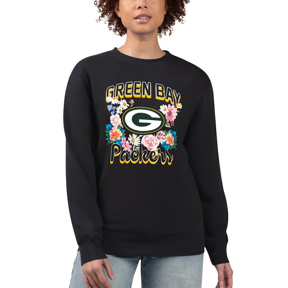 Green Bay Packers G-III 4Her by Carl Banks Women's Flower Logo Graphic Fleece Pullover Sweatshirt Black | NFL