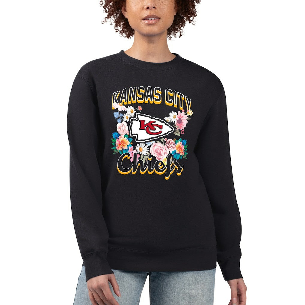 Kansas City Chiefs G-III 4Her by Carl Banks Women's Flower Logo Graphic Fleece Pullover Sweatshirt Black | NFL