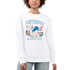Detroit Lions G-III 4Her by Carl Banks Women's Flower Logo Graphic Fleece Pullover Sweatshirt White | NFL