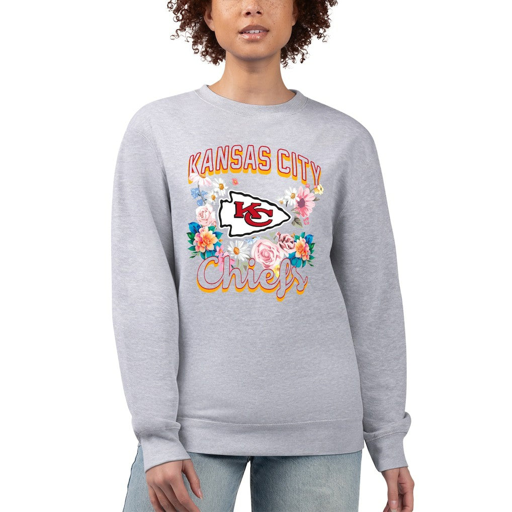 Kansas City Chiefs G-III 4Her by Carl Banks Women's Flower Logo Graphic Fleece Pullover Sweatshirt Heather Gray | NFL