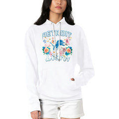 Detroit Lions G-III 4Her by Carl Banks Women's Flowers Team Logo Graphic Fleece Pullover Hoodie White | NFL
