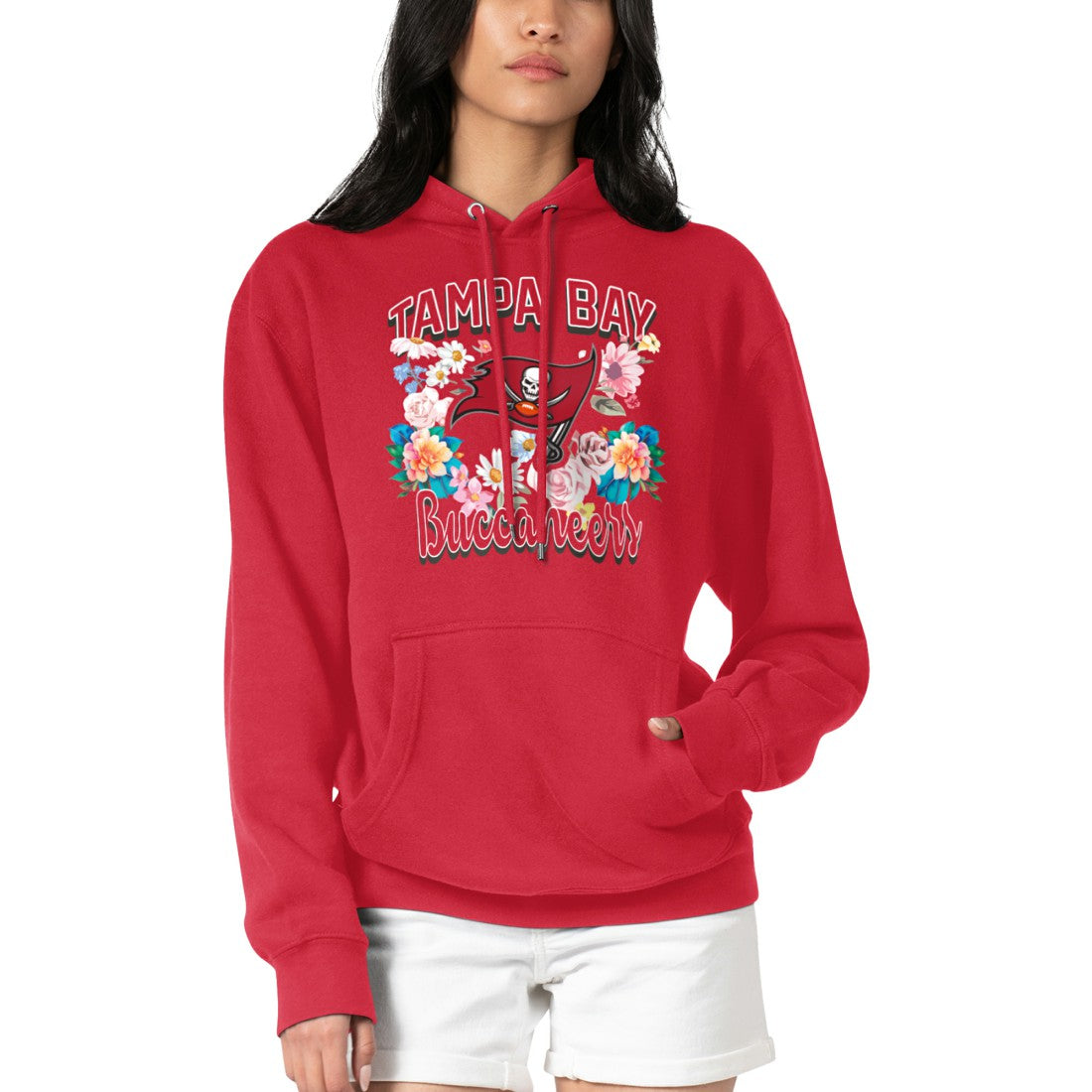 Tampa Bay Buccaneers G-III 4Her by Carl Banks Women's Flowers Team Logo Graphic Fleece Pullover Hoodie Red | NFL