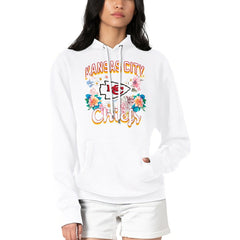 Kansas City Chiefs G-III 4Her by Carl Banks Women's Flowers Team Logo Graphic Fleece Pullover Hoodie White | NFL