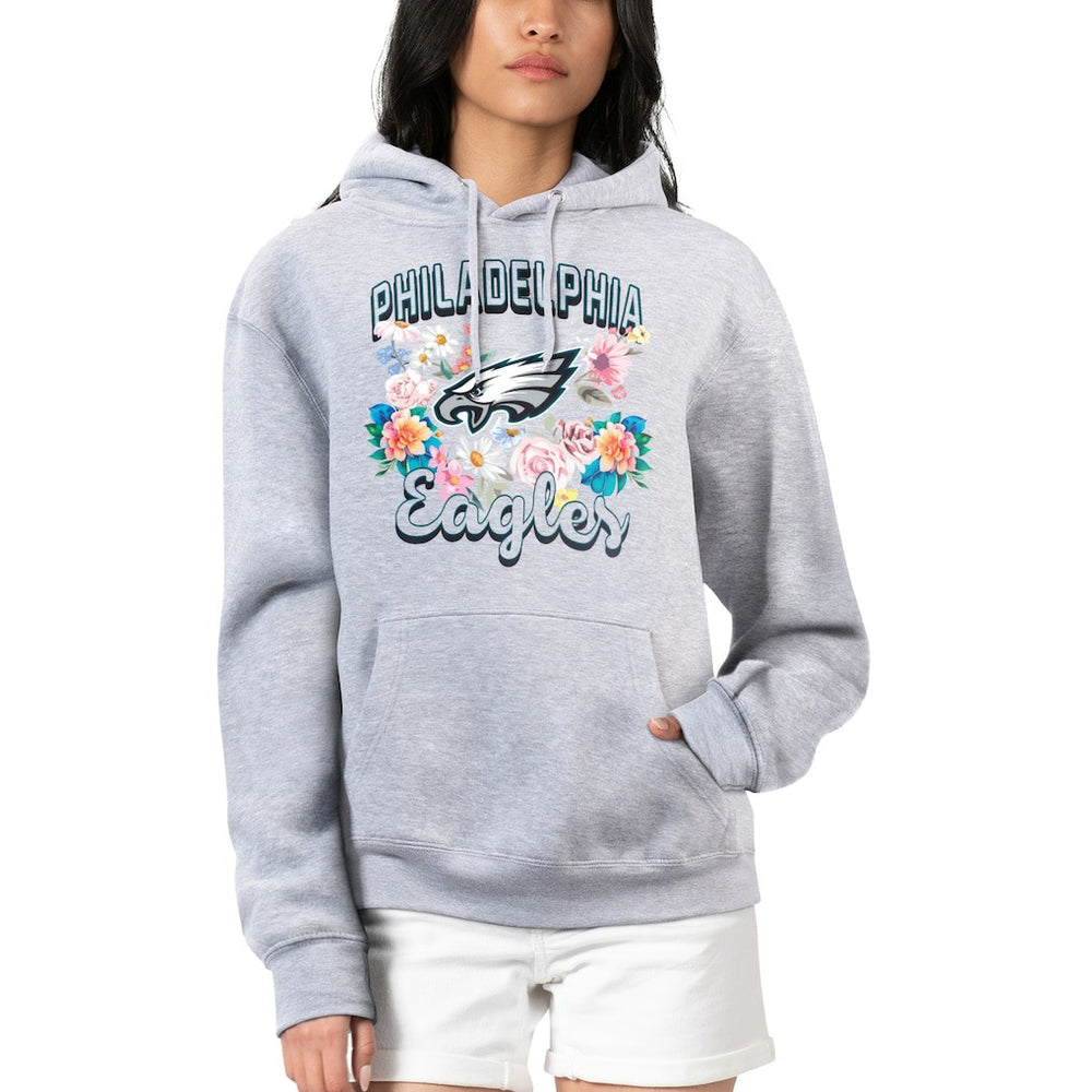Philadelphia Eagles G-III 4Her by Carl Banks Women's Flowers Team Logo Graphic Fleece Pullover Hoodie Heather Gray | NFL