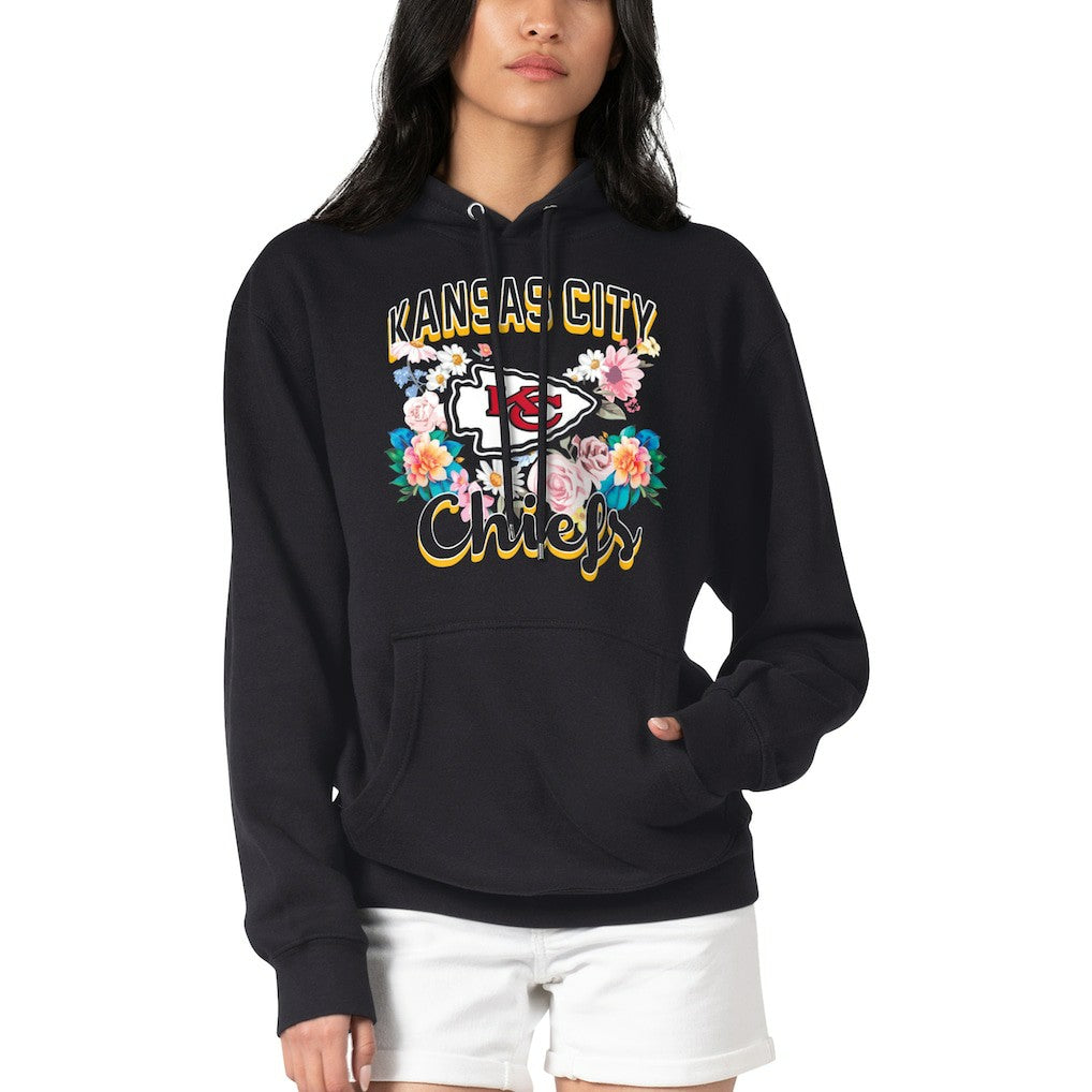 Kansas City Chiefs G-III 4Her by Carl Banks Women's Flowers Team Logo Graphic Fleece Pullover Hoodie Black | NFL