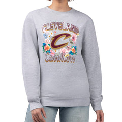 Cleveland Cavaliers G-III 4Her by Carl Banks Women's Flowers Team Logo Graphic Fleece Crewneck Pullover Sweatshirt Heather Gray - NBA