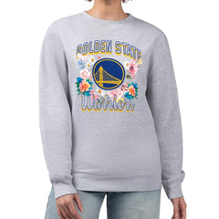 Golden State Warriors G-III 4Her by Carl Banks Women's Flowers Team Logo Graphic Fleece Crewneck Pullover Sweatshirt Heather Gray - NBA