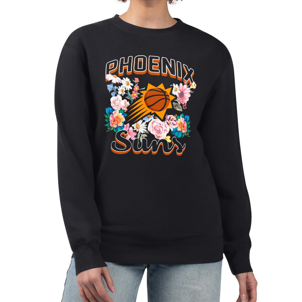 Phoenix Suns G-III 4Her by Carl Banks Women's Flowers Team Logo Graphic Fleece Crewneck Pullover Sweatshirt Black - NBA