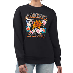 Phoenix Suns G-III 4Her by Carl Banks Women's Flowers Team Logo Graphic Fleece Crewneck Pullover Sweatshirt Black - NBA