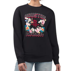 Houston Rockets G-III 4Her by Carl Banks Women's Flowers Team Logo Graphic Fleece Crewneck Pullover Sweatshirt Black - NBA