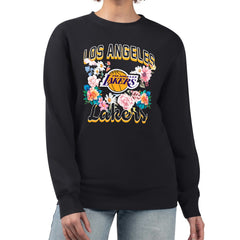 Los Angeles Lakers G-III 4Her by Carl Banks Women's Flowers Team Logo Graphic Fleece Crewneck Pullover Sweatshirt Black - NBA