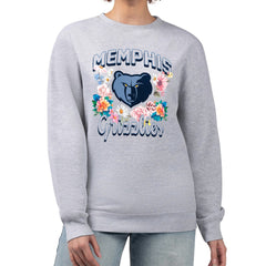 Memphis Grizzlies G-III 4Her by Carl Banks Women's Flowers Team Logo Graphic Fleece Crewneck Pullover Sweatshirt Heather Gray - NBA