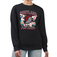 Portland Trail Blazers G-III 4Her by Carl Banks Women's Flowers Team Logo Graphic Fleece Crewneck Pullover Sweatshirt Black - NBA