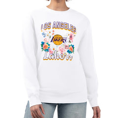 Los Angeles Lakers G-III 4Her by Carl Banks Women's Flowers Team Logo Graphic Fleece Crewneck Pullover Sweatshirt White - NBA