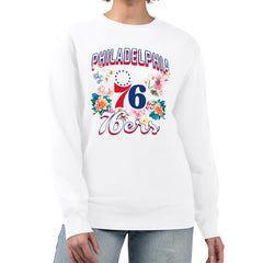 Philadelphia 76ers G-III 4Her by Carl Banks Women's Flowers Team Logo Graphic Fleece Crewneck Pullover Sweatshirt White - NBA