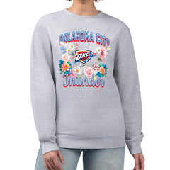 Oklahoma City Thunder G-III 4Her by Carl Banks Women's Flowers Team Logo Graphic Fleece Crewneck Pullover Sweatshirt Heather Gray - NBA