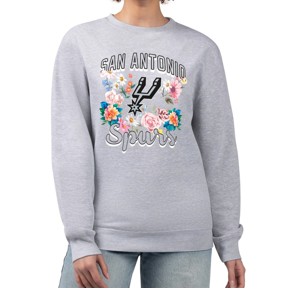 San Antonio Spurs G-III 4Her by Carl Banks Women's Flowers Team Logo Graphic Fleece Crewneck Pullover Sweatshirt Heather Gray - NBA