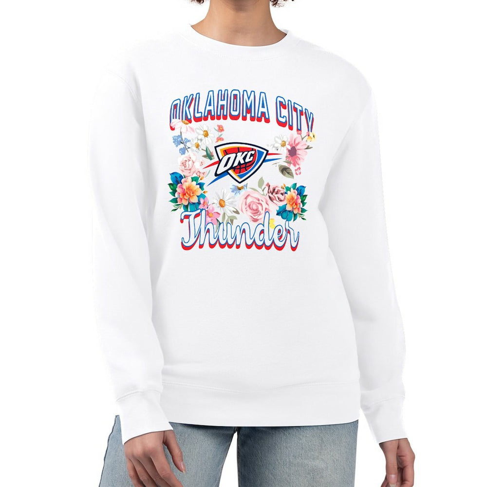 Oklahoma City Thunder G-III 4Her by Carl Banks Women's Flowers Team Logo Graphic Fleece Crewneck Pullover Sweatshirt White - NBA